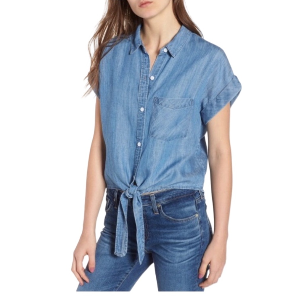 Rails Amelie Tie Front Linen Blend Chambray Shirt… - image 1